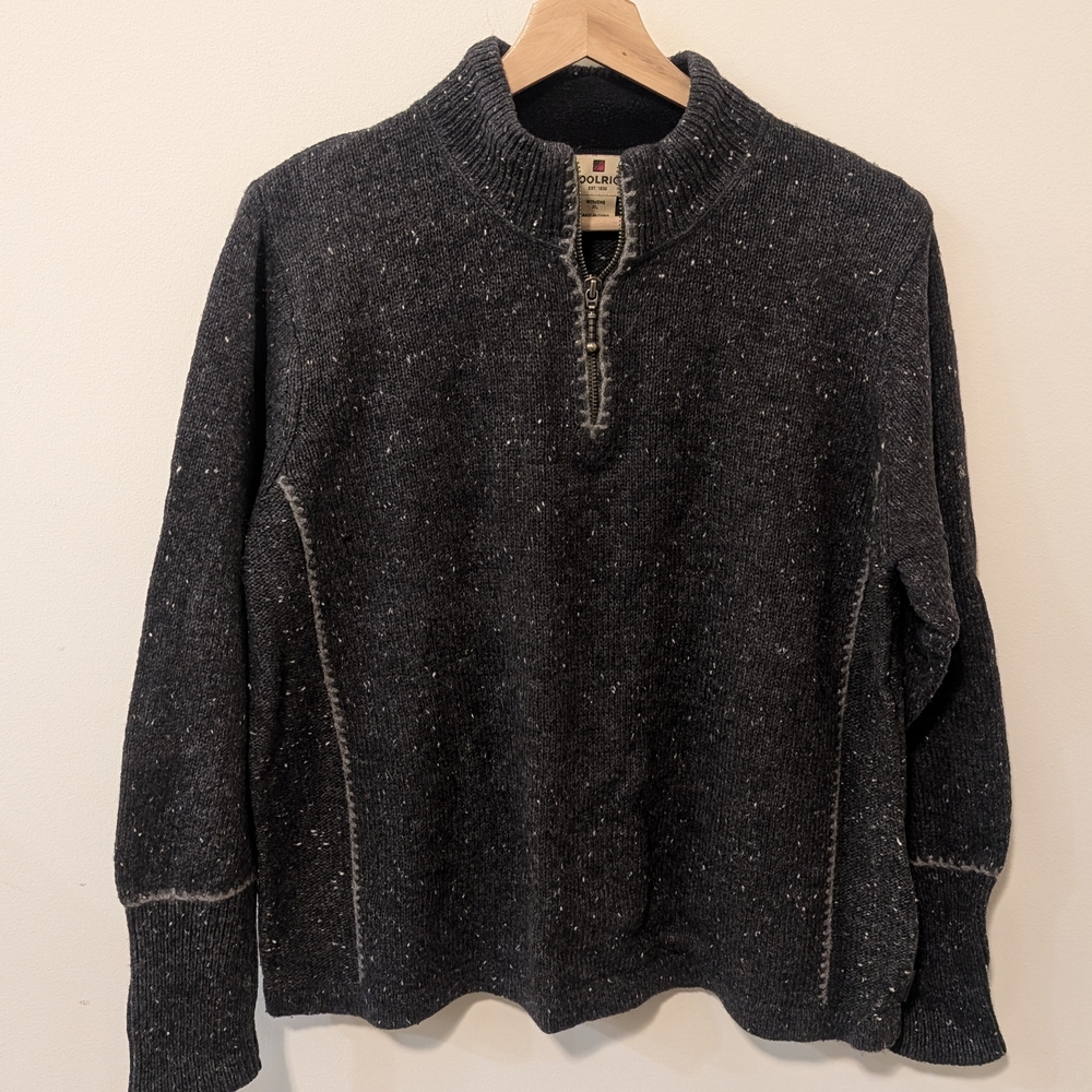 Woolrich Wool Blend Onyx Heather Blanket Stitch Quarter Zip Sweater Size XL